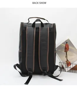 Herren Leder Rucksack Lässig Reise Computer Schultasche Detailansicht Schwarz Braun
