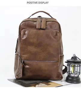 Men Vintage PU Leather Backpack Large Capacity Casual Travel Business Computer School Bag