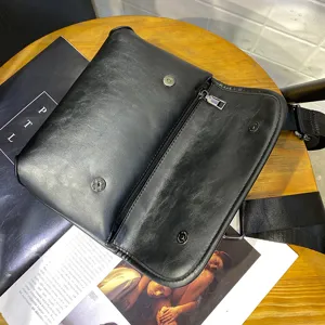 Men's PU leather messenger bag stylish casual crossbody shoulder chest bag for daily use.