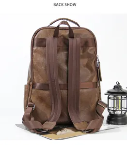 Detailed view of the brown retro backpack showing adjustable straps and stylish design.