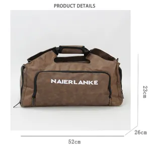 Grand sac de voyage marron avec compartiment à chaussures et séparation sec humide.