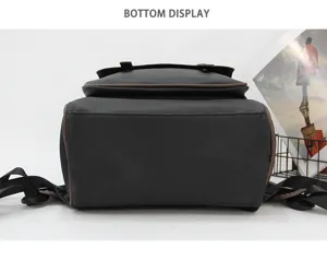 Herren Freizeit Leder Rucksack Unterseite Detailansicht, grosse Kapazitaet Schultasche.