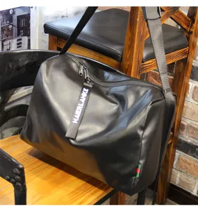 Black waterproof large capacity travel shoulder bag, thick fabric fitness crossbody bag.