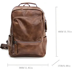 Men vintage PU leather laptop backpack large capacity casual travel school bag for men.