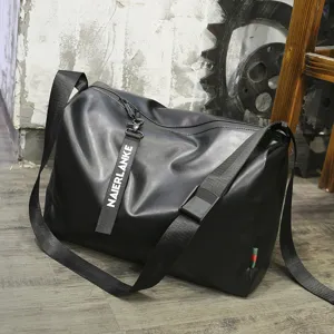 Men's Vintage Large Capacity Waterproof Shoulder Bag Casual Business Travel Messenger Gym Bag Black PU Leather