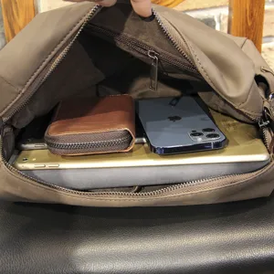 Men's brown crossbody shoulder bag with large capacity for daily essentials, stylish.