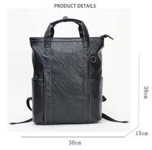 Sac à dos vertical multifonctionnel en cuir PU noir pour homme sac d'ordinateur d'affaires.