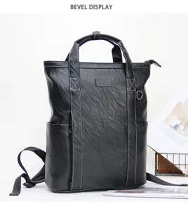 Sac à Dos Vertical d'Affaires en Cuir PU Noir pour Homme Sacoche Ordinateur Portable