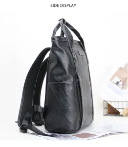 Sac à dos en cuir noir pour homme multifonctionnel sac d'ordinateur d'affaires style