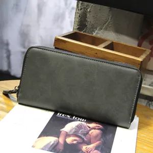 Men's long wallet fashion zipper card holder minimalist casual clutch purse in dark grey shade.