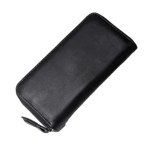 Men's black long wallet PU leather zipper clutch multi-card minimalist fashion purse