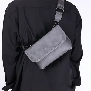 Mens Casual PU Leather Messenger Bag Vintage Solid Color Crossbody Bag Fashion Trendy Shoulder Bag For Daily Commute