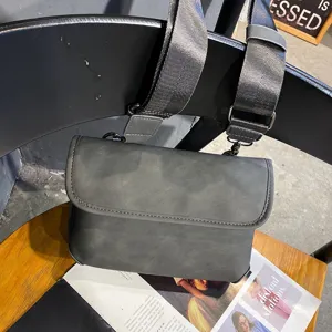 Men's dark grey shoulder messenger bag casual fashion crossbody bag with wide strap