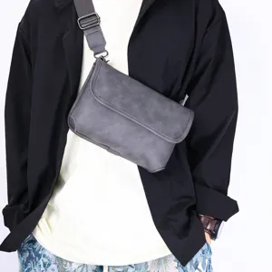 Grey mens crossbody bag chest bag casual fashion daily use stylish adjustable strap detail