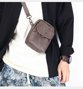 Men solid color vertical mobile phone crossbody bag casual trend small messenger shoulder bag.