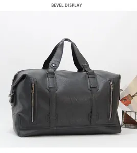Men's Large Capacity Leather Travel Duffel Bag Business Gym Weekend Luggage Bag With Pockets