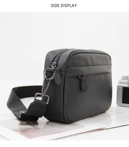Bolso bandolera de cuero negro para hombre bolso mensajero informal pequeño cuadrado