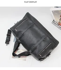 Men large capacity leather travel duffel bag black gym sports shoulder crossbody luggage new