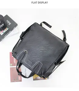 Black multi-functional PU leather backpack stylish large capacity casual daily bag