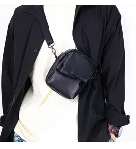 Men black vertical crossbody phone bag casual solid shoulder bag detailed view showcase style