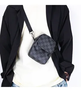 Men's stylish vertical crossbody bag, casual checkered shoulder bag, ideal daily street wear.