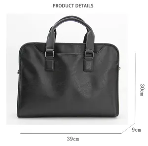 Uomo borsa da lavoro nera in pelle PU ventiquattrore borsa per computer e tracolla