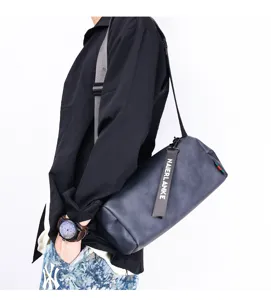 Men stylish cylindrical shoulder bag casual crossbody streetwear PU leather messenger bag new