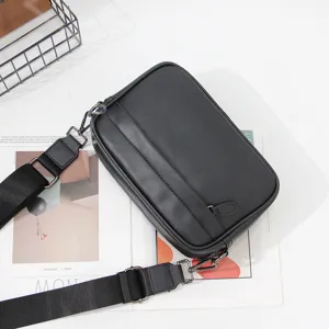 Bolso bandolera de cuero para hombre casual elegante bolso cuadrado negro moderno