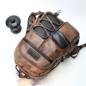 Vintage waterproof men's backpack casual minimalist outdoor travel school bag with zipper.