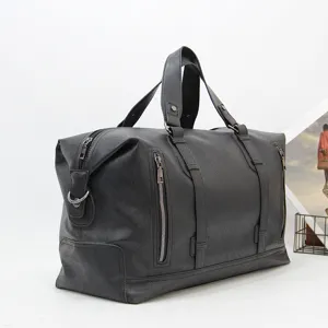 Men's Large Capacity Black Leather Travel Duffel Bag Gym Sport Shoulder Luggage Bag New