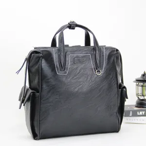 Men's Business Casual PU Leather Backpack Large Capacity Multi-Function Laptop Bag Fashion Travel School Bookbag