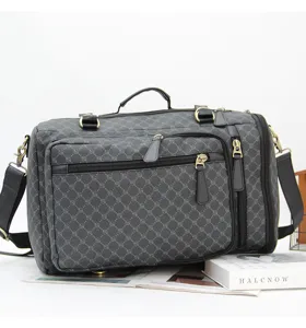 Borsa da viaggio a tracolla grigia a quadri da uomo zaino porta computer multifunzionale.
