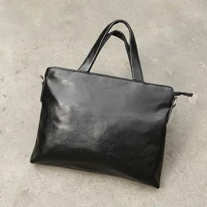 Borsa Portadocumenti in Pelle Morbida Nera da Uomo Borsa a Mano per Lavoro Ufficio