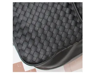 Black woven leather backpack detail texture style business travel casual school book bag