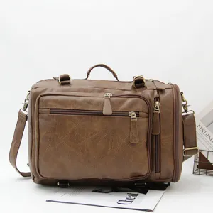 Men's retro multi-functional backpack, casual leather shoulder messenger bag for daily travel school.