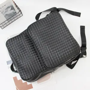 Black woven leather backpack stylish business computer bag large capacity travel pack