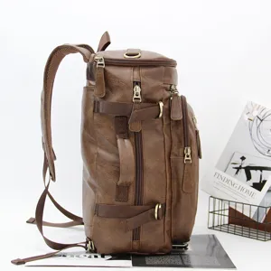 Vintage brown multi-functional men's backpack casual business travel computer bag.