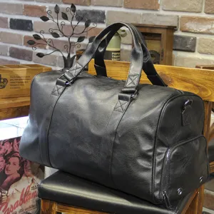 Large Capacity Business Travel Duffel Bag PU Leather Waterproof Gym Bag With Shoe Compartment For Men Short Trip Commute
