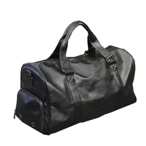 Black travel duffel bag with shoe compartment, large capacity business weekender gym bag.