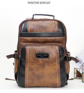 Mens vintage leather business backpack large capacity multi-layer travel bag schoolbag
