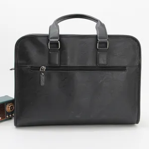 Uomo affari cartella borsa pelle nera laptop orizzontale borsa mano lavoro casual