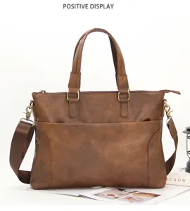 Maletín vintage marrón para hombre bolso de hombro de cuero PU para ordenador portátil