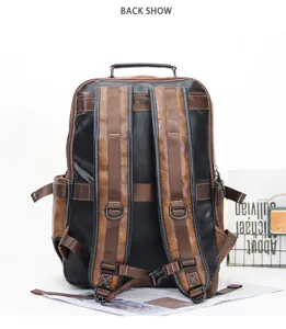 Men vintage business backpack large capacity leather travel school bag back view detail