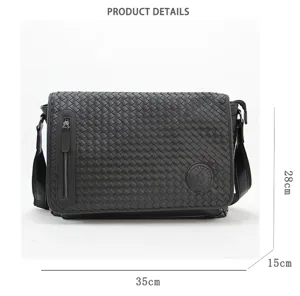 Men woven messenger bag casual business cross body bag shoulder laptop bag 35x28x15cm