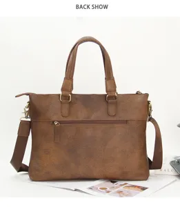 Maletin de negocios de cuero marron vintage para hombre bolso de hombro para portatil