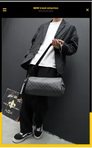 Stylish men's cylinder shoulder bag featuring classic grid pattern and streetwear crossbody design.