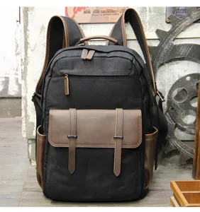 Men's vintage canvas backpack large capacity school travel laptop bag casual daypack