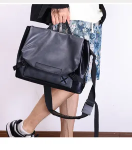 Stylish large capacity PU leather messenger bag for men, casual simple shoulder crossbody bag.