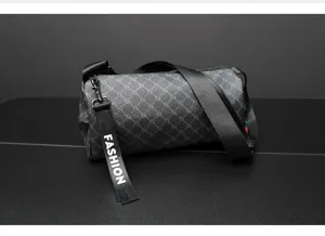 Men's stylish grid pattern crossbody cylinder bag streetwear casual shoulder bag for daily use