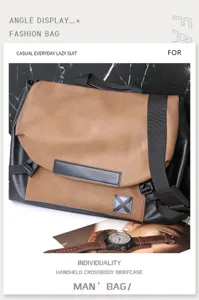 Mens leather messenger bag casual crossbody shoulder bag stylish briefcases daily work.
